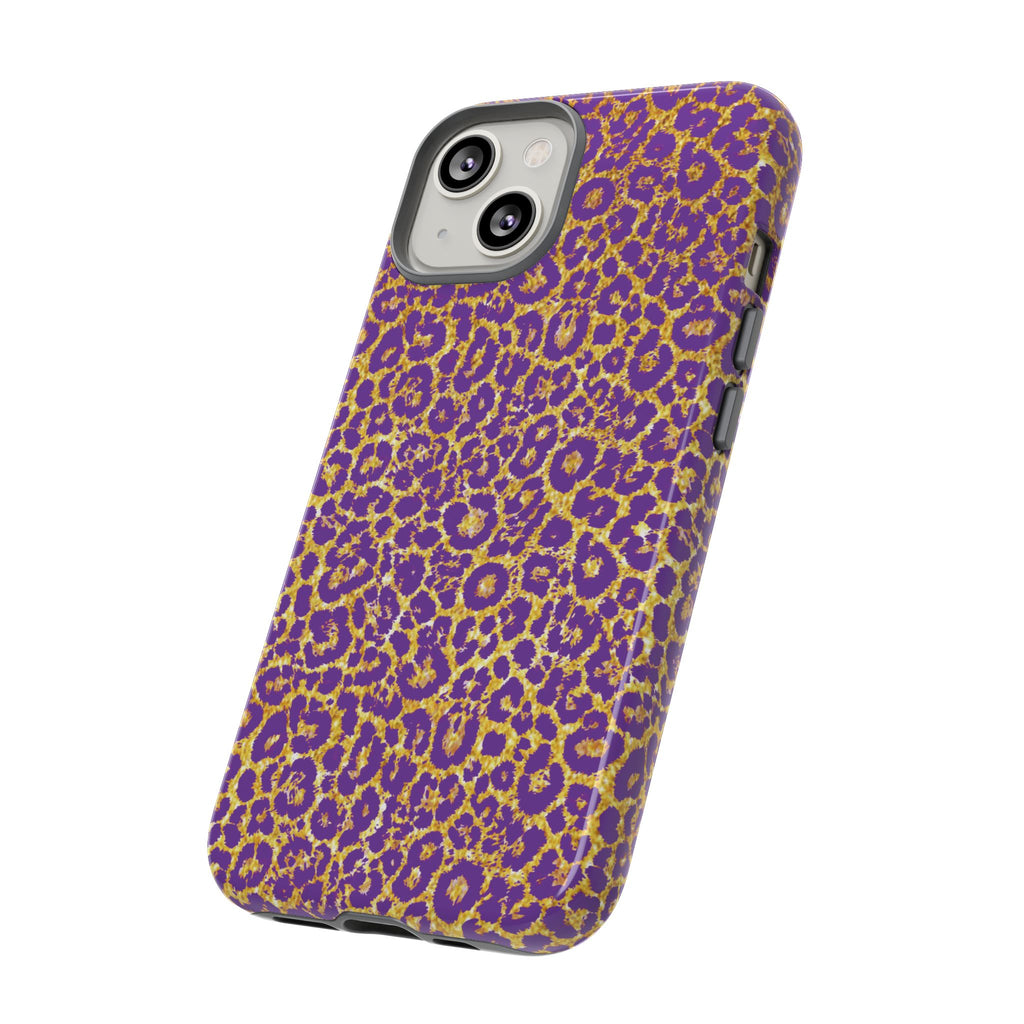 Purple Gold Leopard Tough Phone Case for iPhone, Galaxy, or Google Pixel