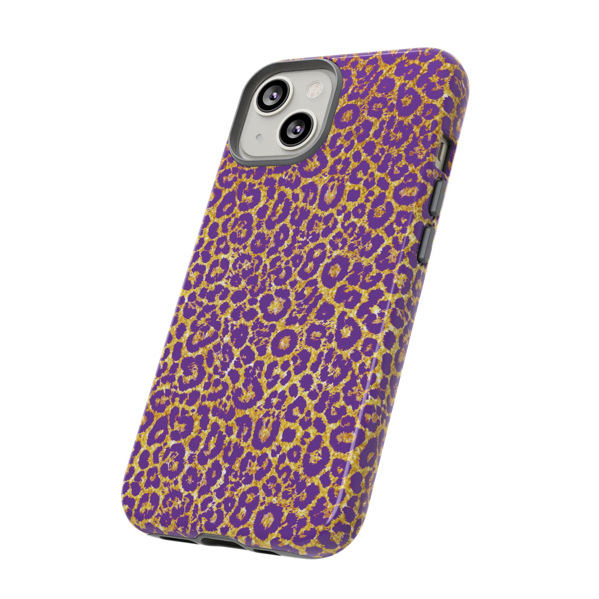 Purple Gold Leopard Tough Phone Case for iPhone, Galaxy, or Google Pixel