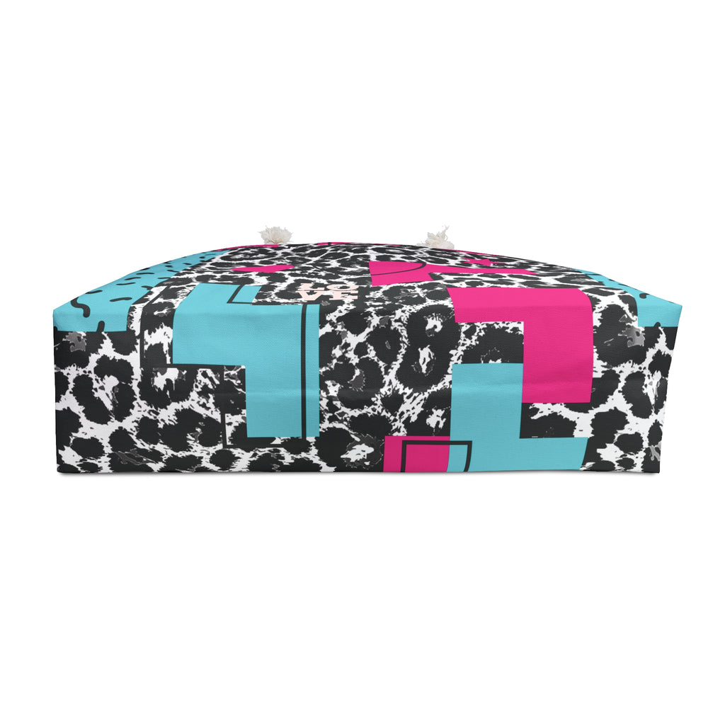 LOVE Retro Blocks Leopard EcoFriendly Weekender Bag, Travel Tote, Beach Bag