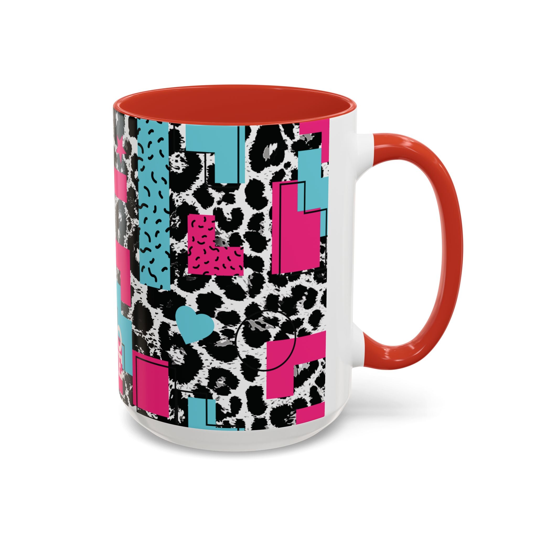 Retro Vibes Love Blocks Leopard Print Coffee Mug Kitchen Decor, Gift