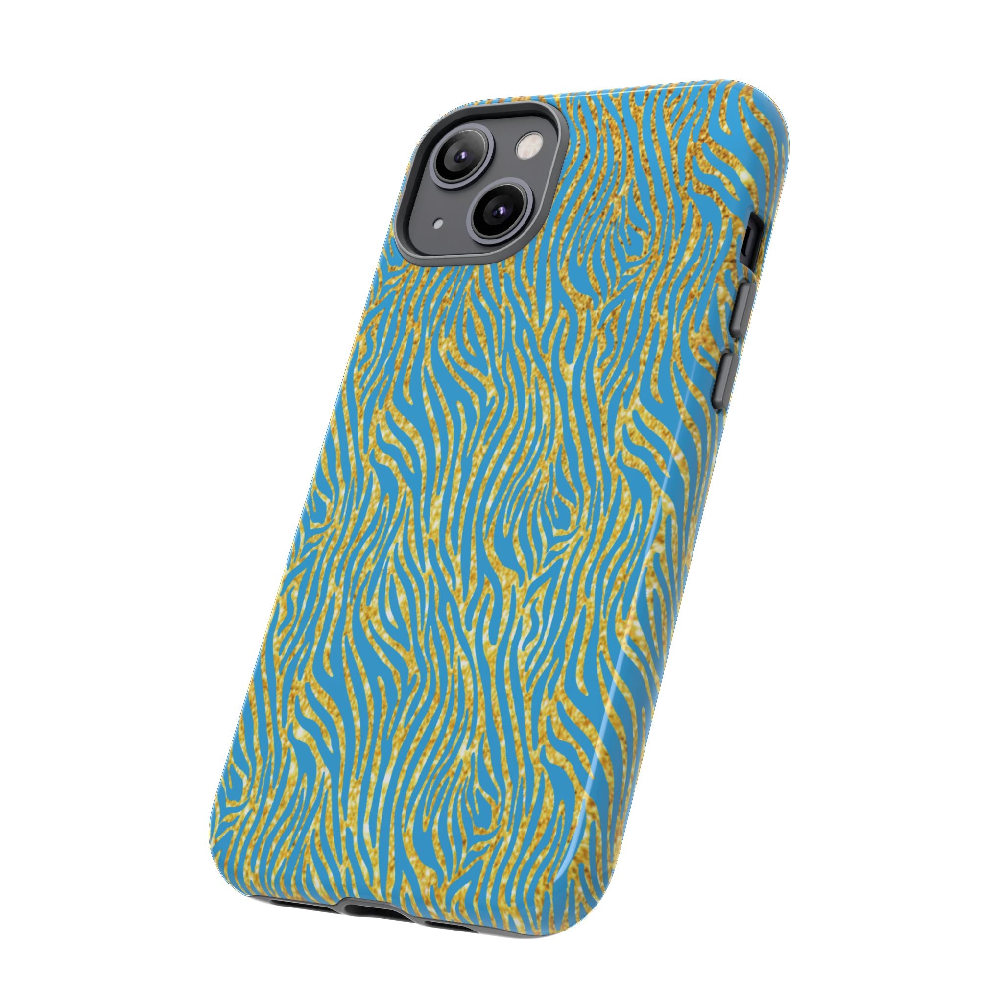 Blue Gold Zebra Tough Case for iPhone, Galaxy, or Google Pixel
