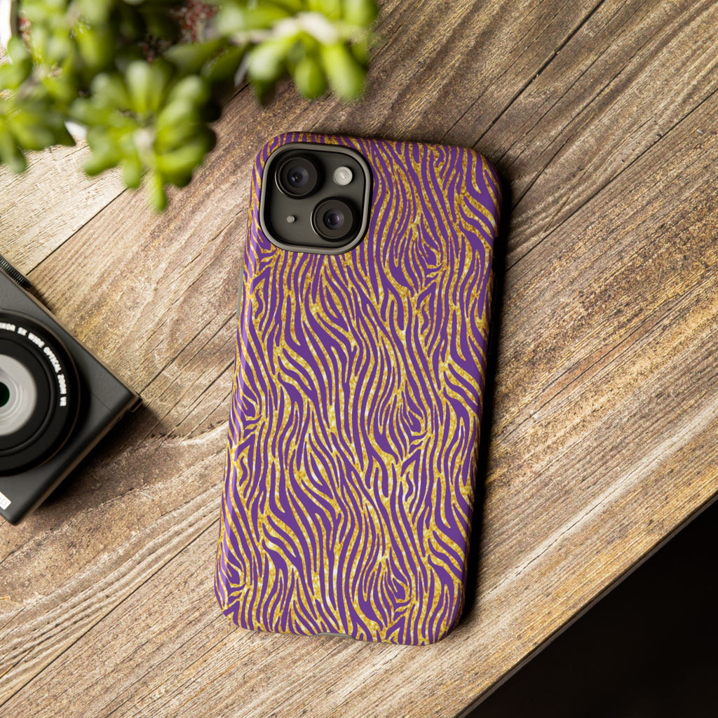 Vibrant Purple Gold Zebra Tough Phone Case iPhone, Galaxy, or Google Pixel