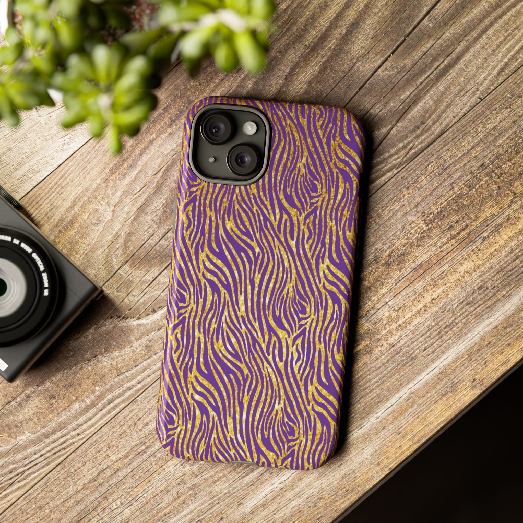 Vibrant Purple Gold Zebra Tough Phone Case iPhone, Galaxy, or Google Pixel