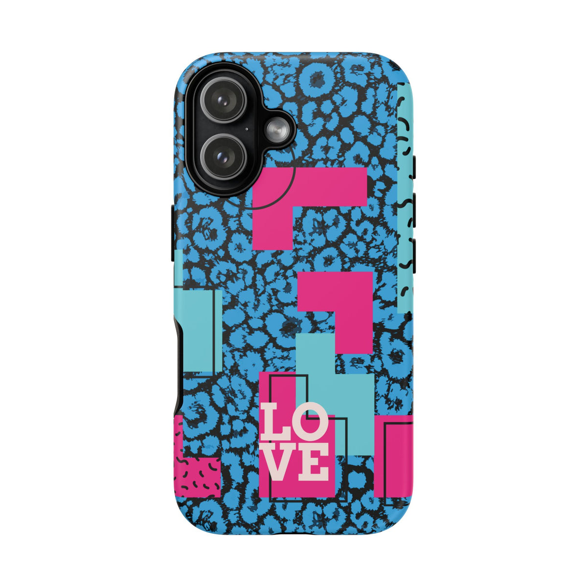 LOVE Blue Leopard 80s Vibe Tough Case for iPhone, Galaxy, or Google Pixel