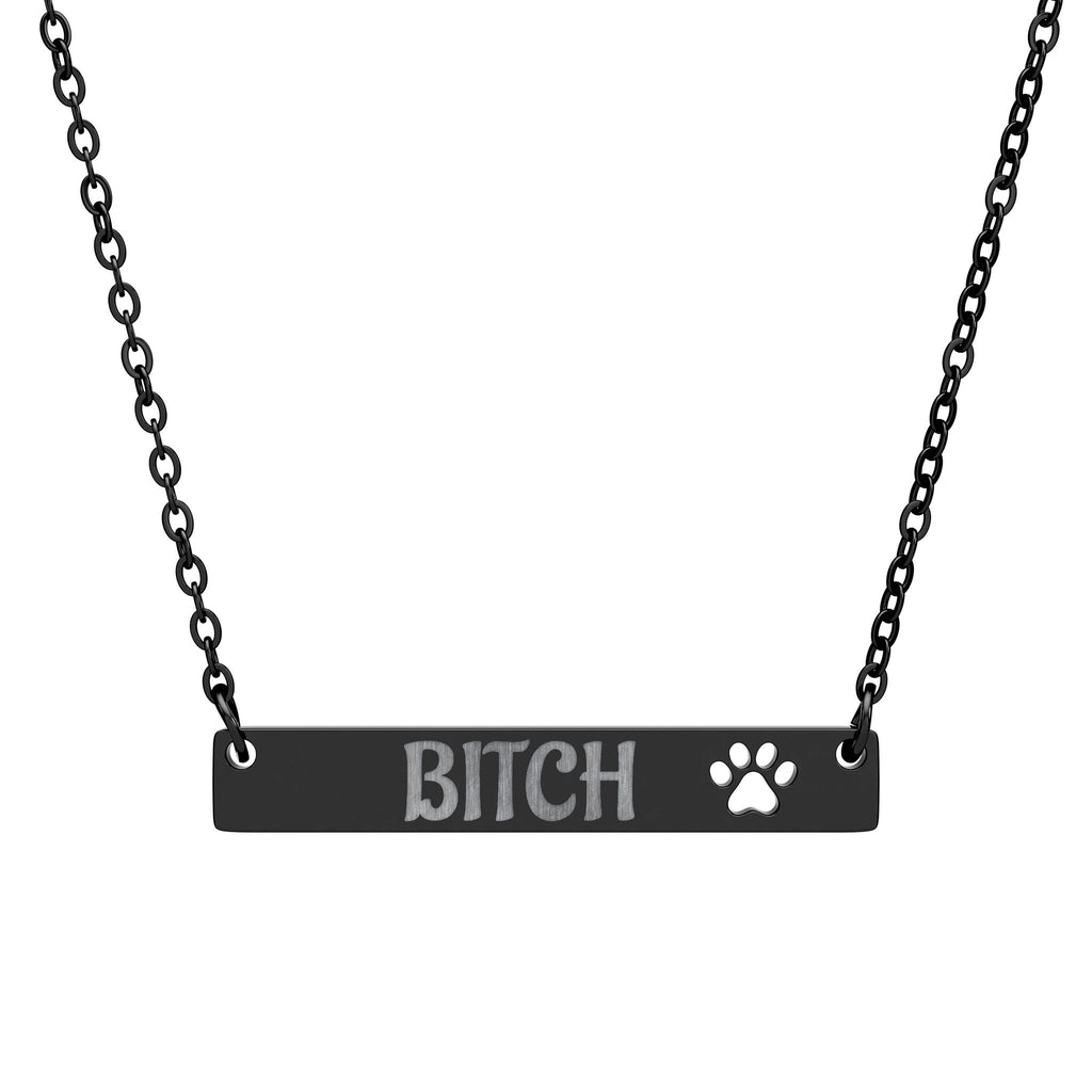 B*TCH Cutout Paw Bar Necklace (Engraving)