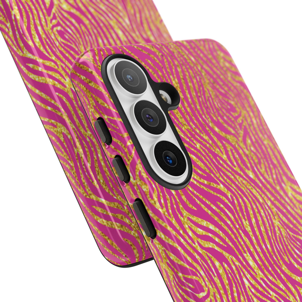 Pink Gold Zebra Print Tough Case for iPhone, Galaxy, or Google Pixel