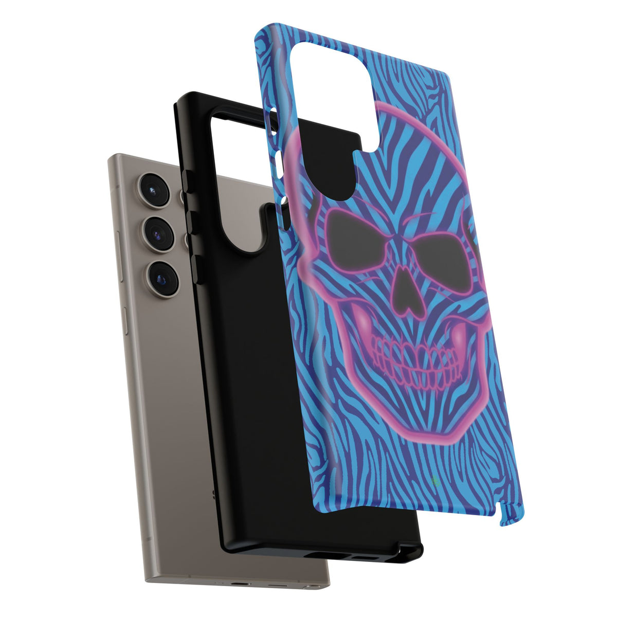 Neon Zebra Skull Tough Phone Case for iPhone, Galaxy, or Google Pixel