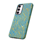 Blue Gold Zebra Tough Case for iPhone, Galaxy, or Google Pixel