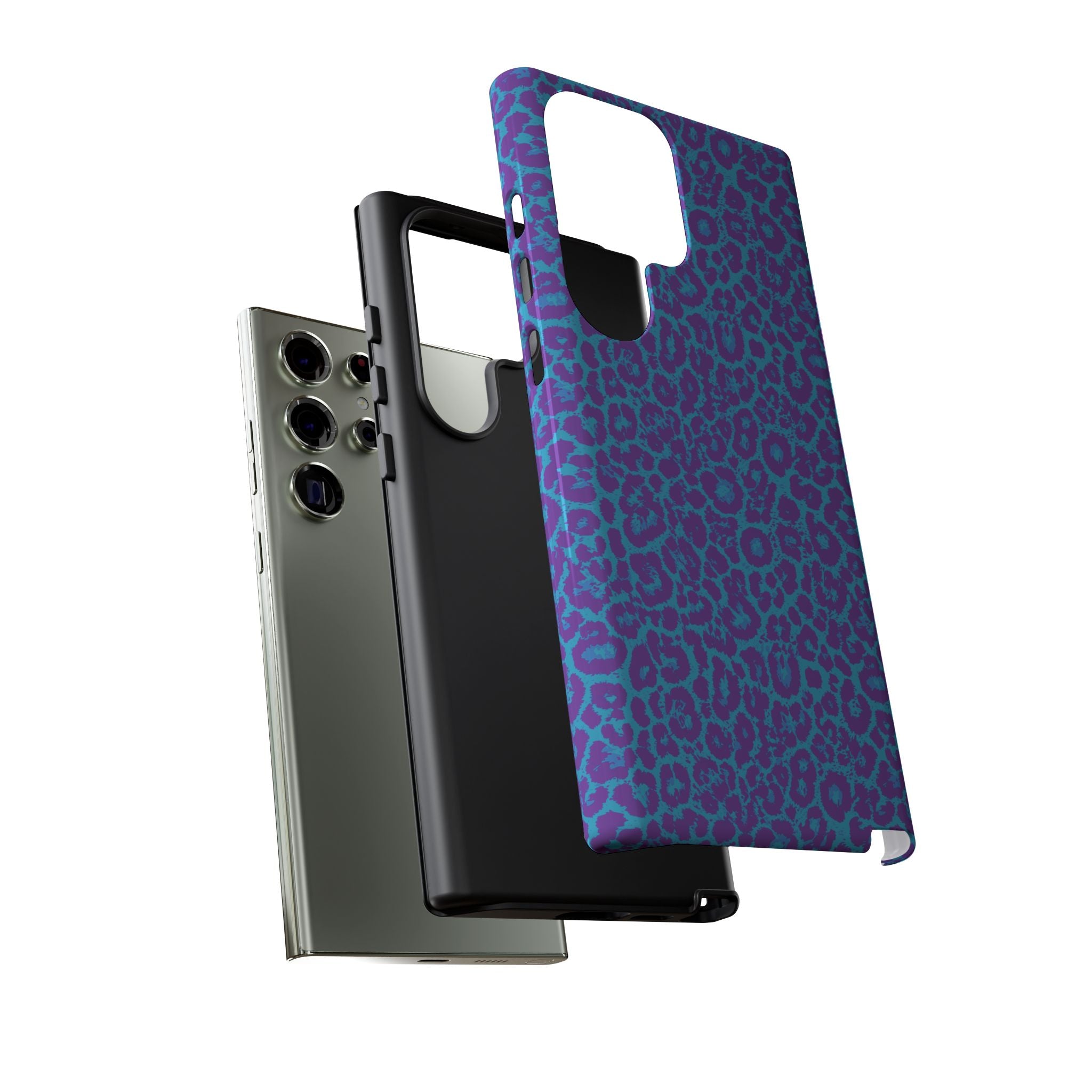 Leopard Printed Purple Blue Tough Phone Case for iPhone, Galaxy, or Google Pixel