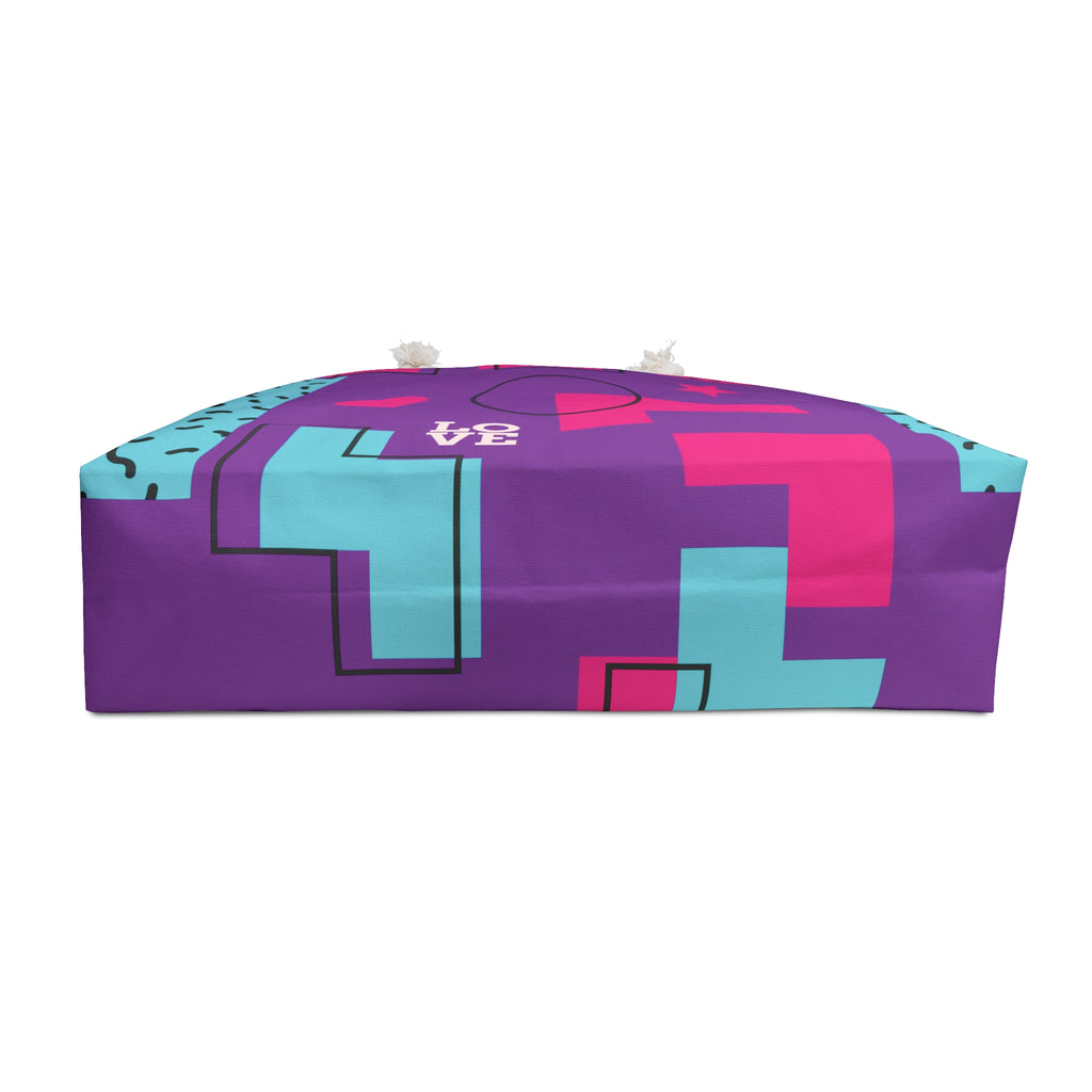 LOVE Retro Blocks Purple Eco-Friendly Weekender Bag, Travel Tote, Beach Bag