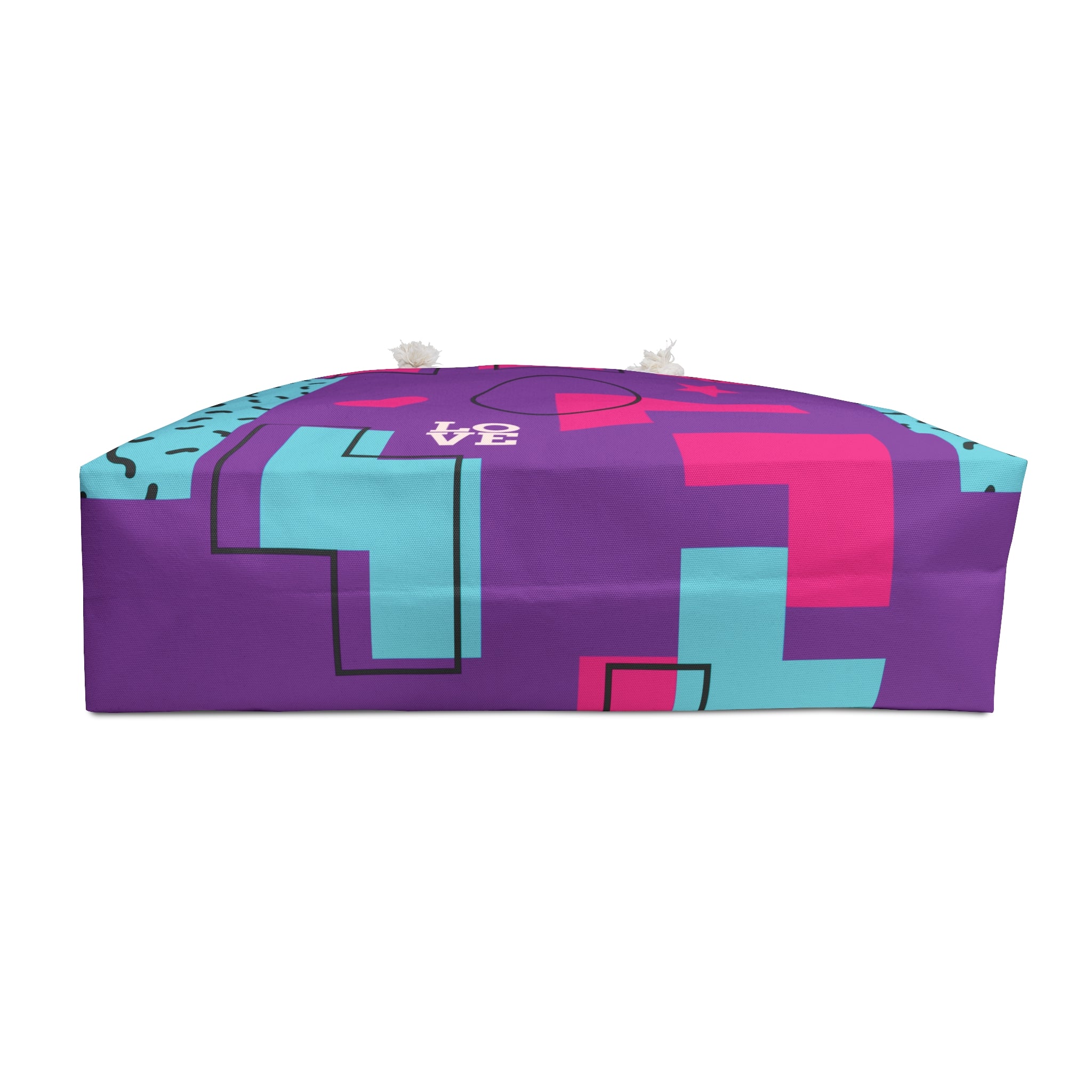 LOVE Retro Blocks Purple Eco-Friendly Weekender Bag, Travel Tote, Beach Bag