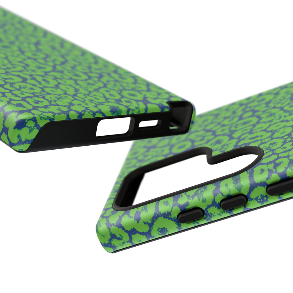 Blue Neon Green  Leopard Tough Phone Case for iPhone, Galaxy, or Google Pixel
