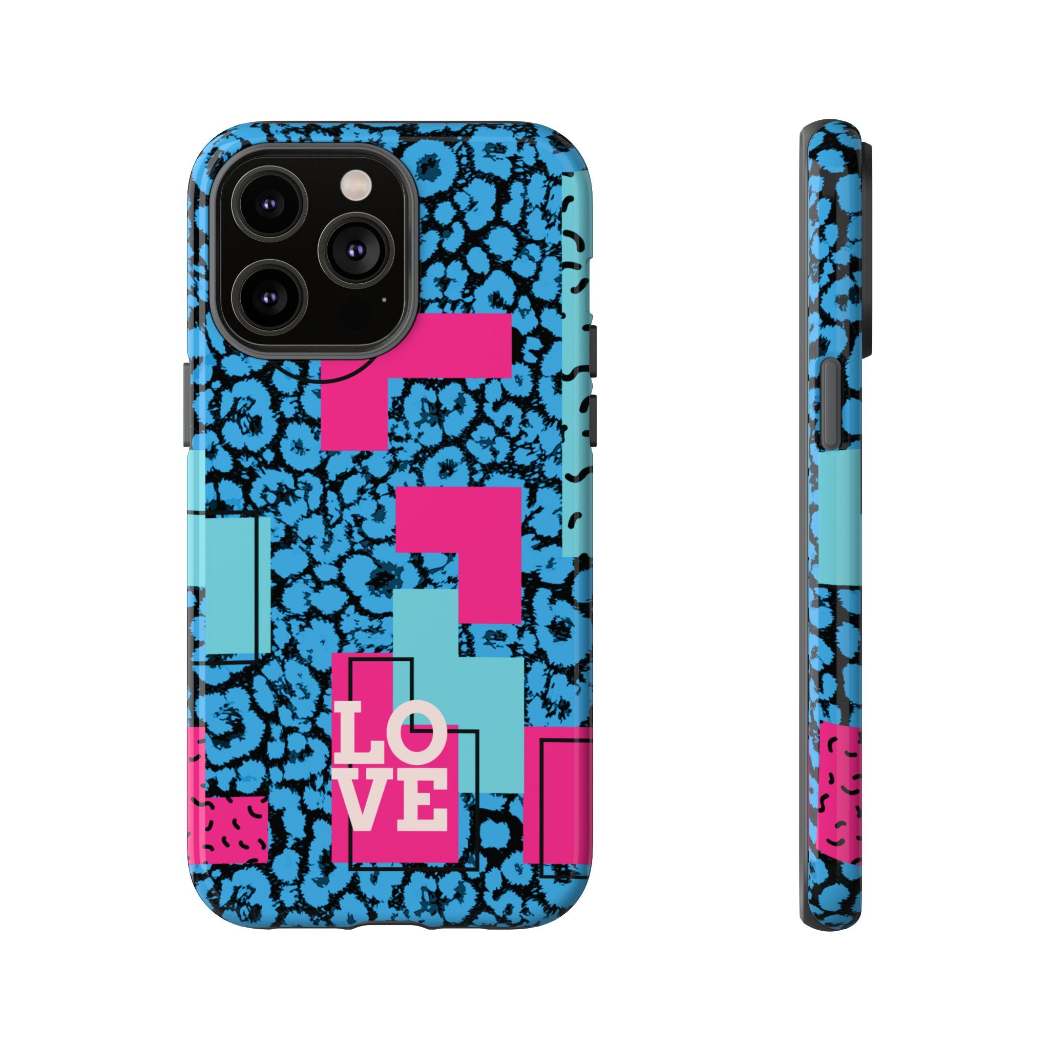 LOVE Blue Leopard 80s Vibe Tough Case for iPhone, Galaxy, or Google Pixel