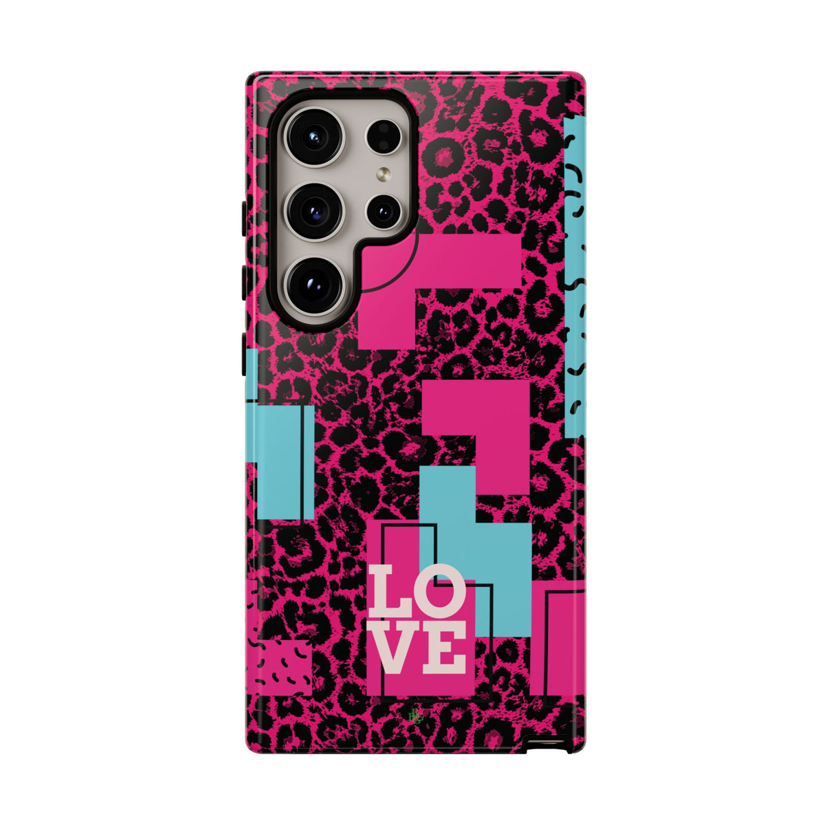 Pink Love Retro Blocks Leopard RG Tough Phone Case for iPhone, Galaxy, or Google Pixel