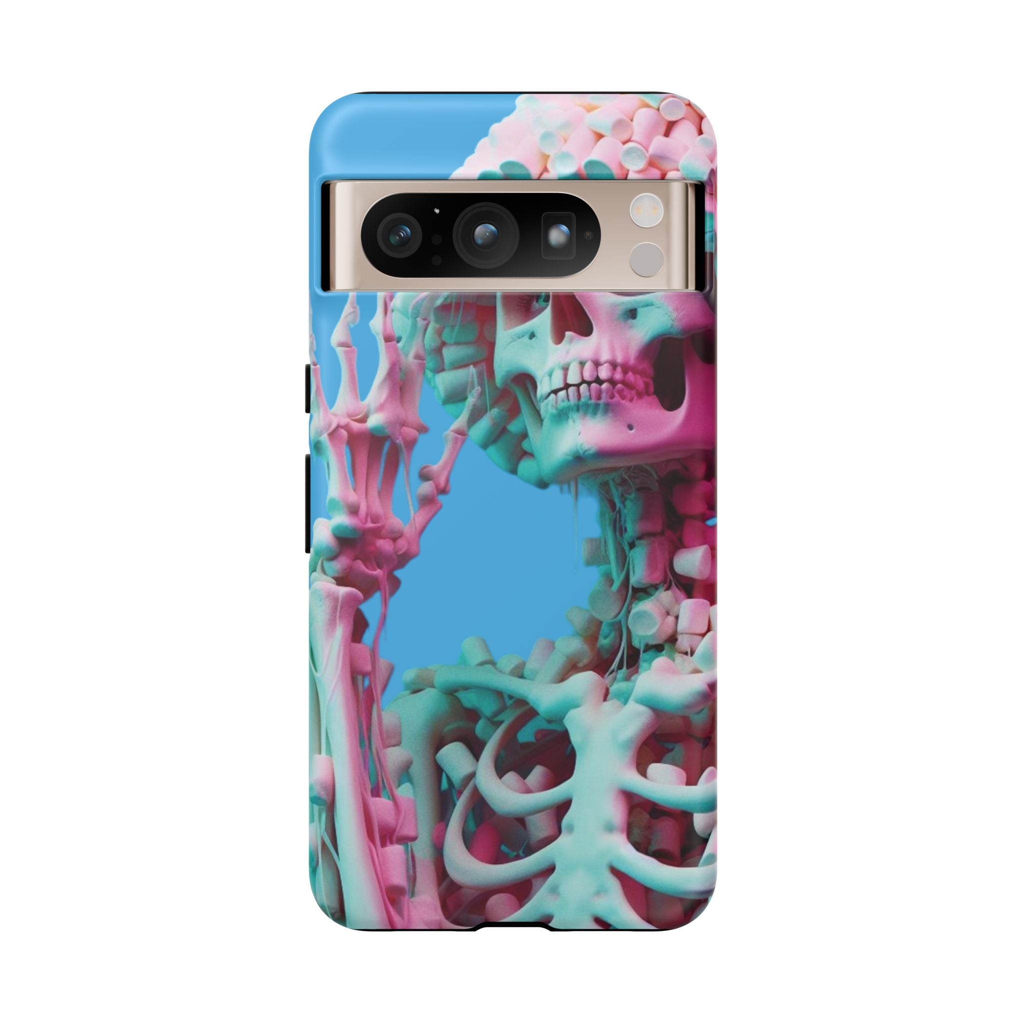 Neon Pink Skeleton Blue Tough Phone Case for iPhone, Galaxy or Google Pixel