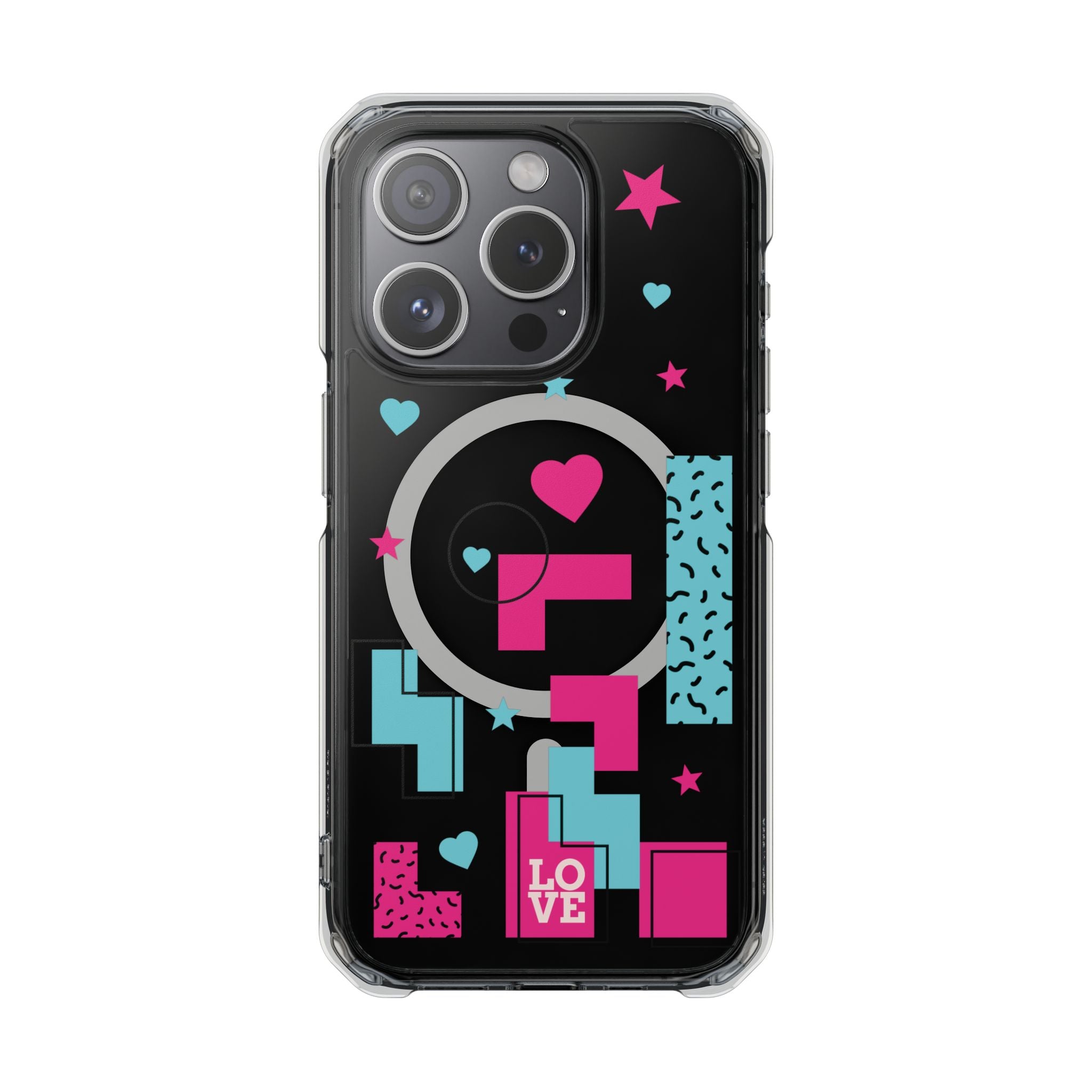 LOVE Retro Blocks Magnetic iPhone 14, 15, 16 Series Clear Impact Cases