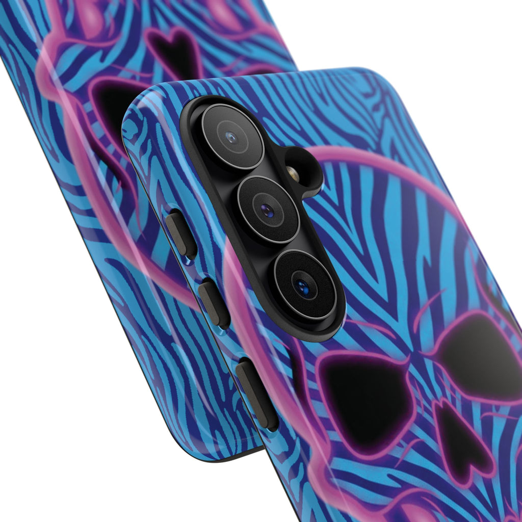 Neon Zebra Skull Tough Phone Case for iPhone, Galaxy, or Google Pixel