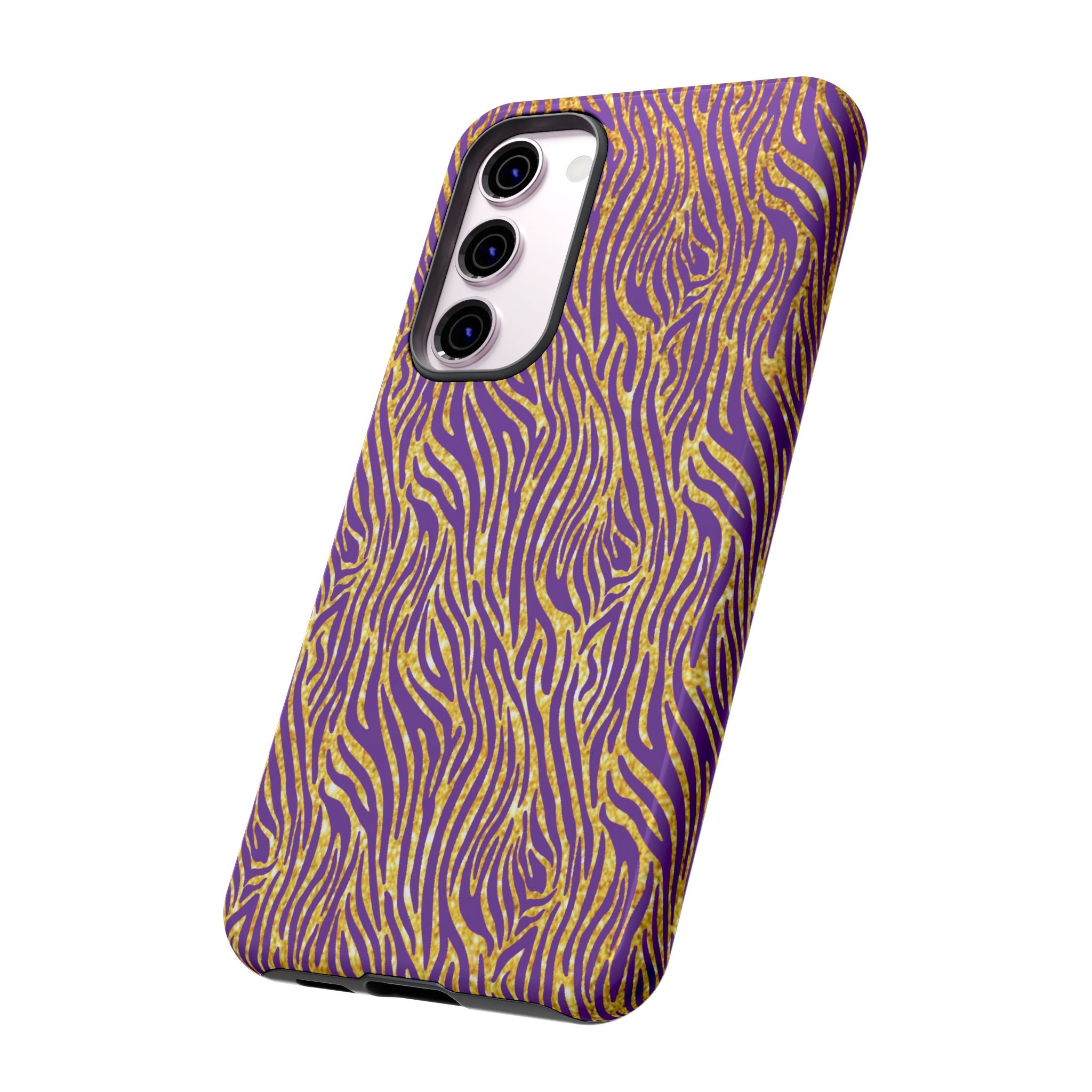 Vibrant Purple Gold Zebra Tough Phone Case iPhone, Galaxy, or Google Pixel