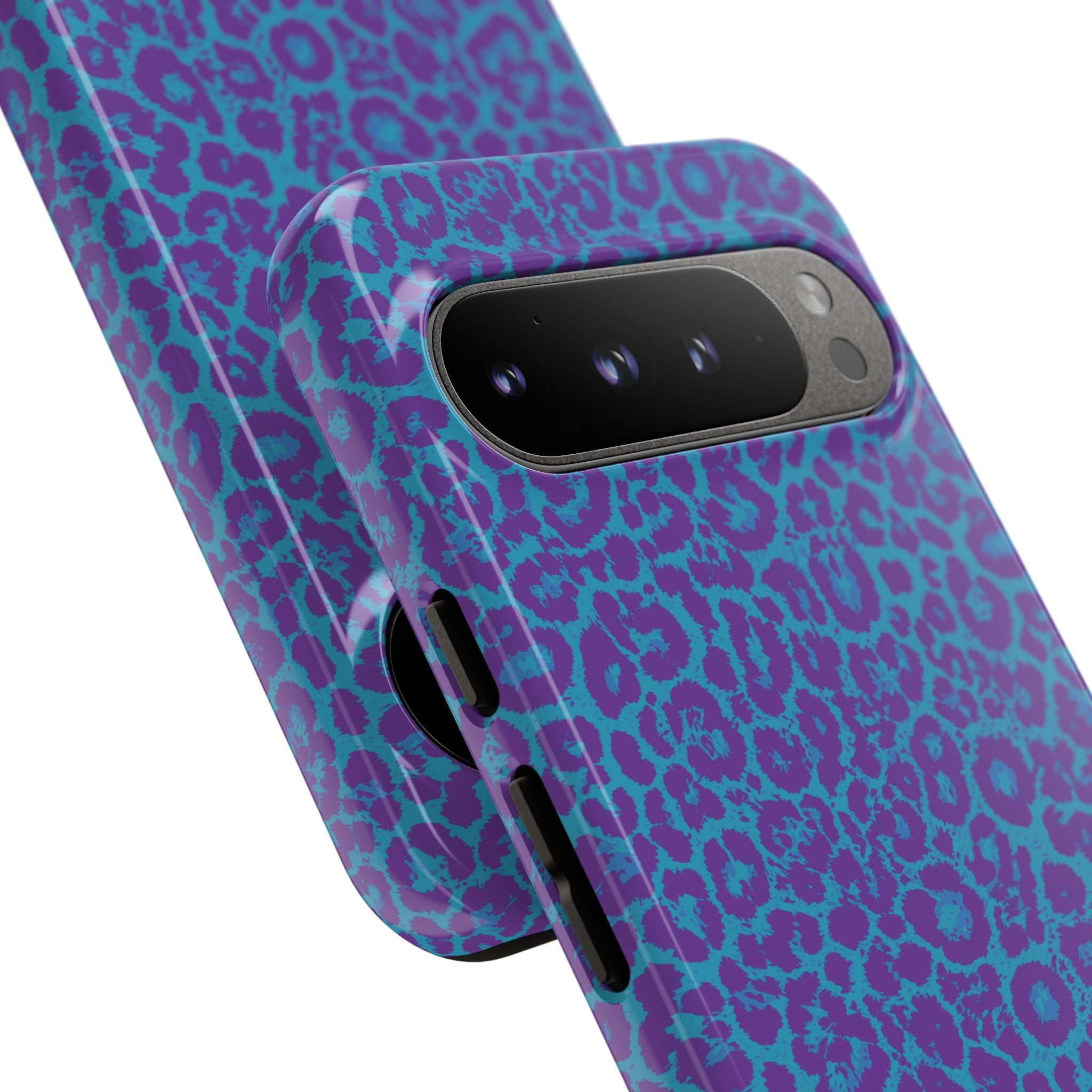 Leopard Printed Purple Blue Tough Phone Case for iPhone, Galaxy, or Google Pixel