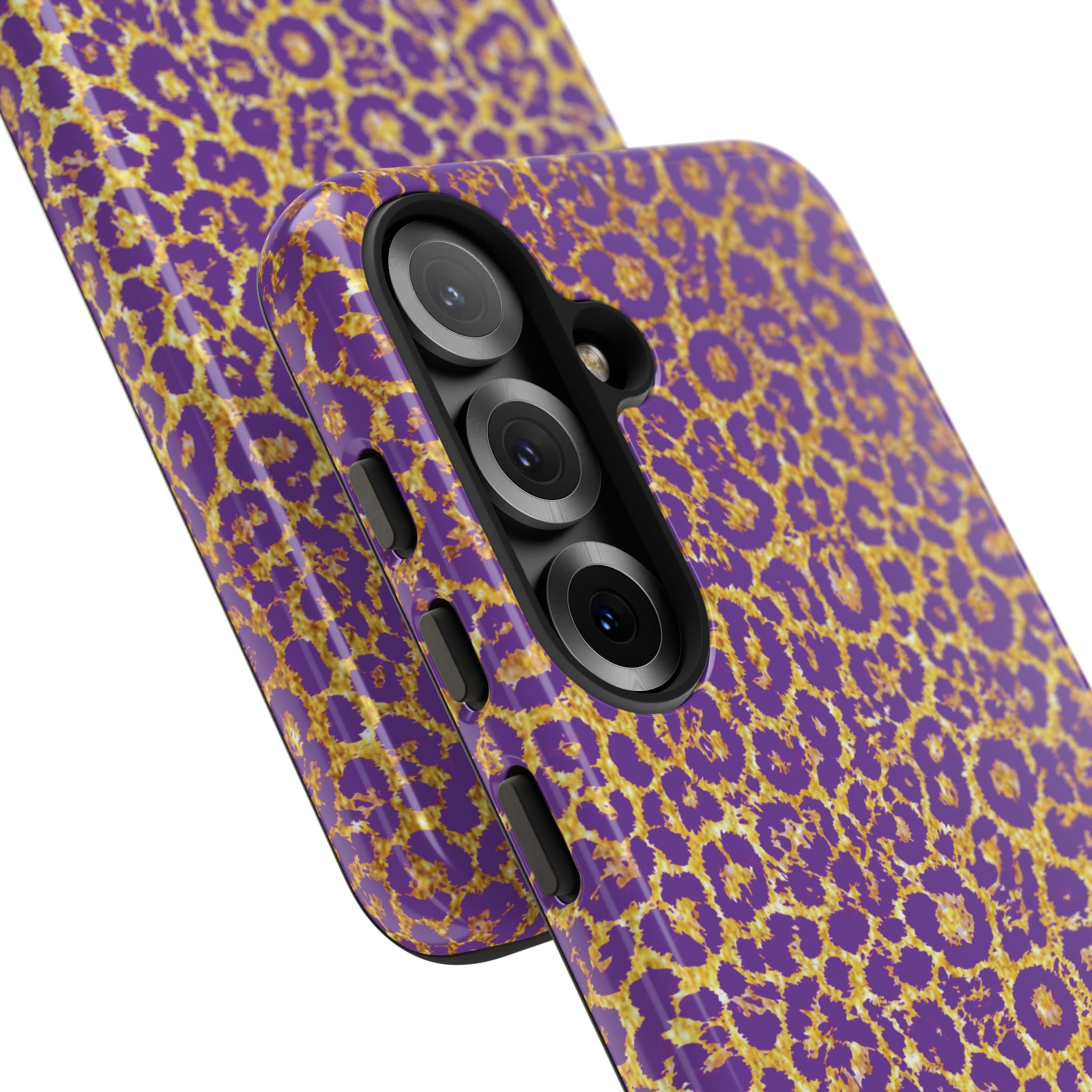 Purple Gold Leopard Tough Phone Case for iPhone, Galaxy, or Google Pixel