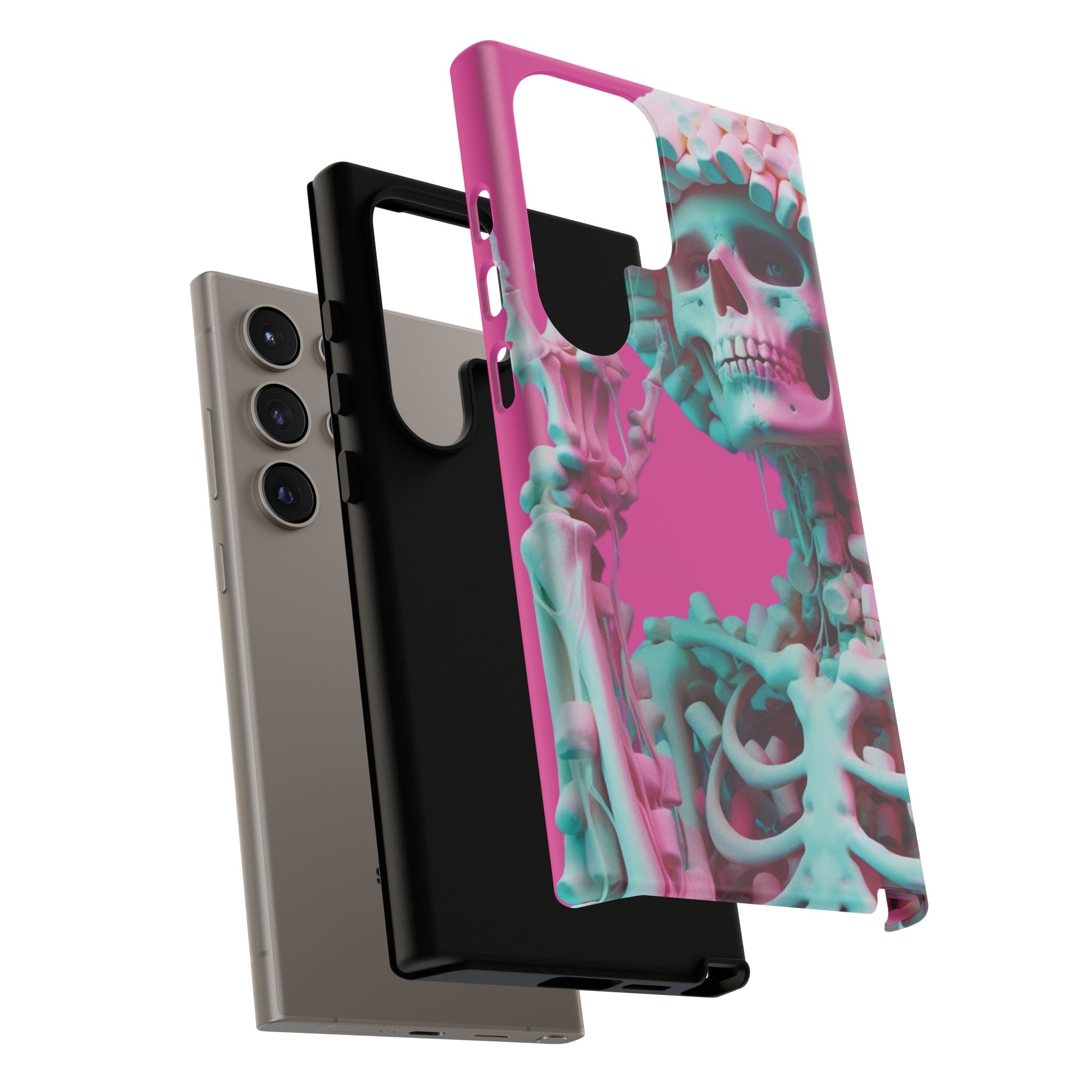 Neon Pink Skeleton Tough Phone Case for iPhone, Galaxy and Google Pixel