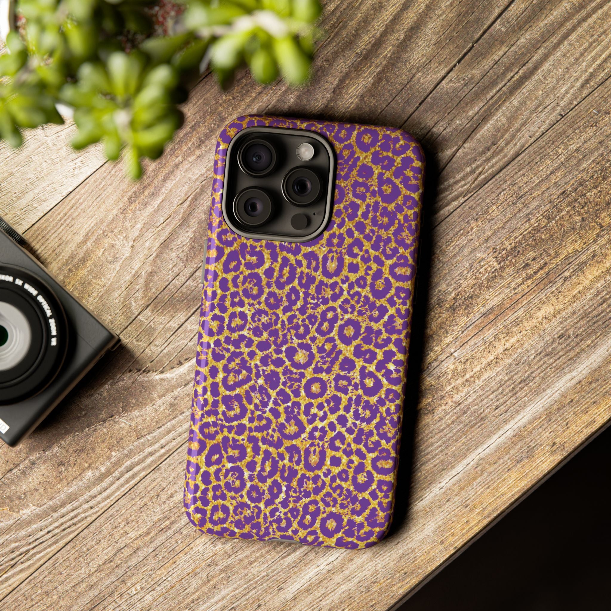 Purple Gold Leopard Tough Phone Case for iPhone, Galaxy, or Google Pixel