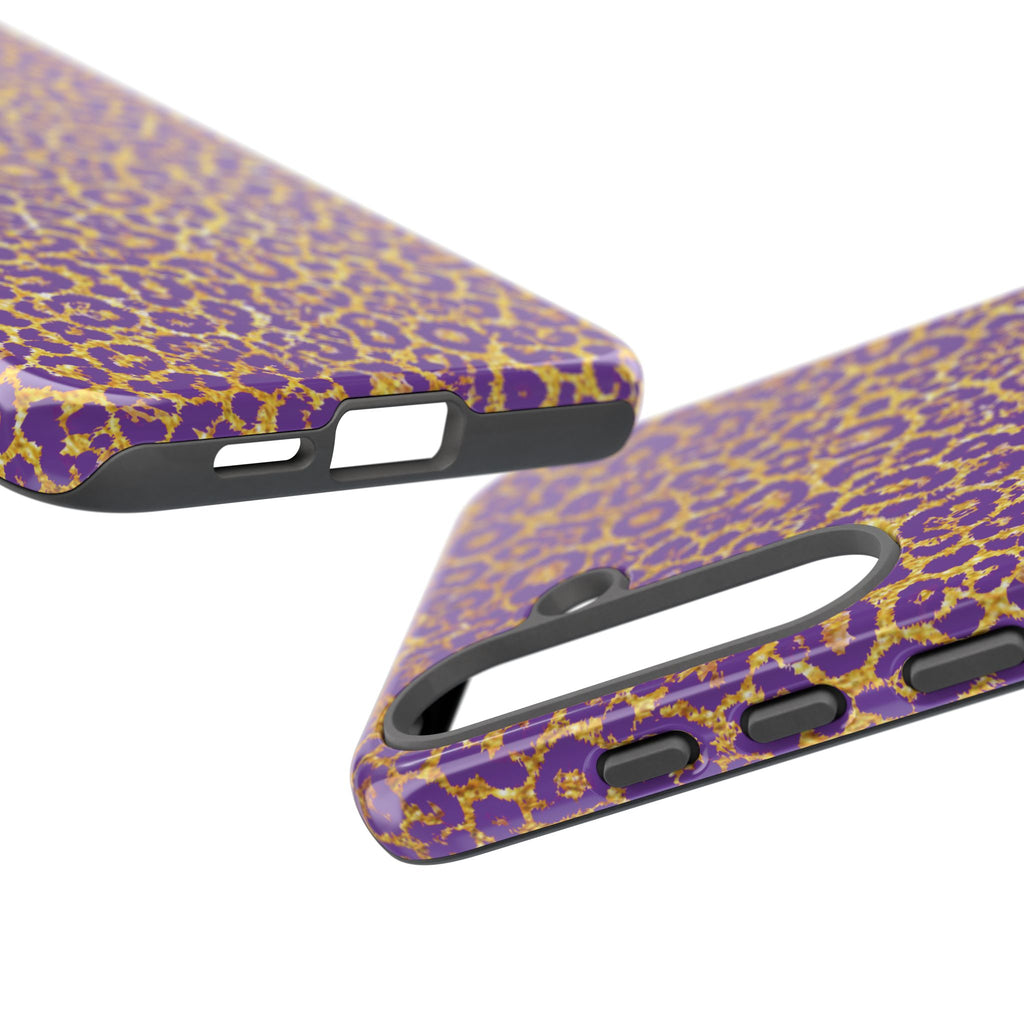 Purple Gold Leopard Tough Phone Case for iPhone, Galaxy, or Google Pixel