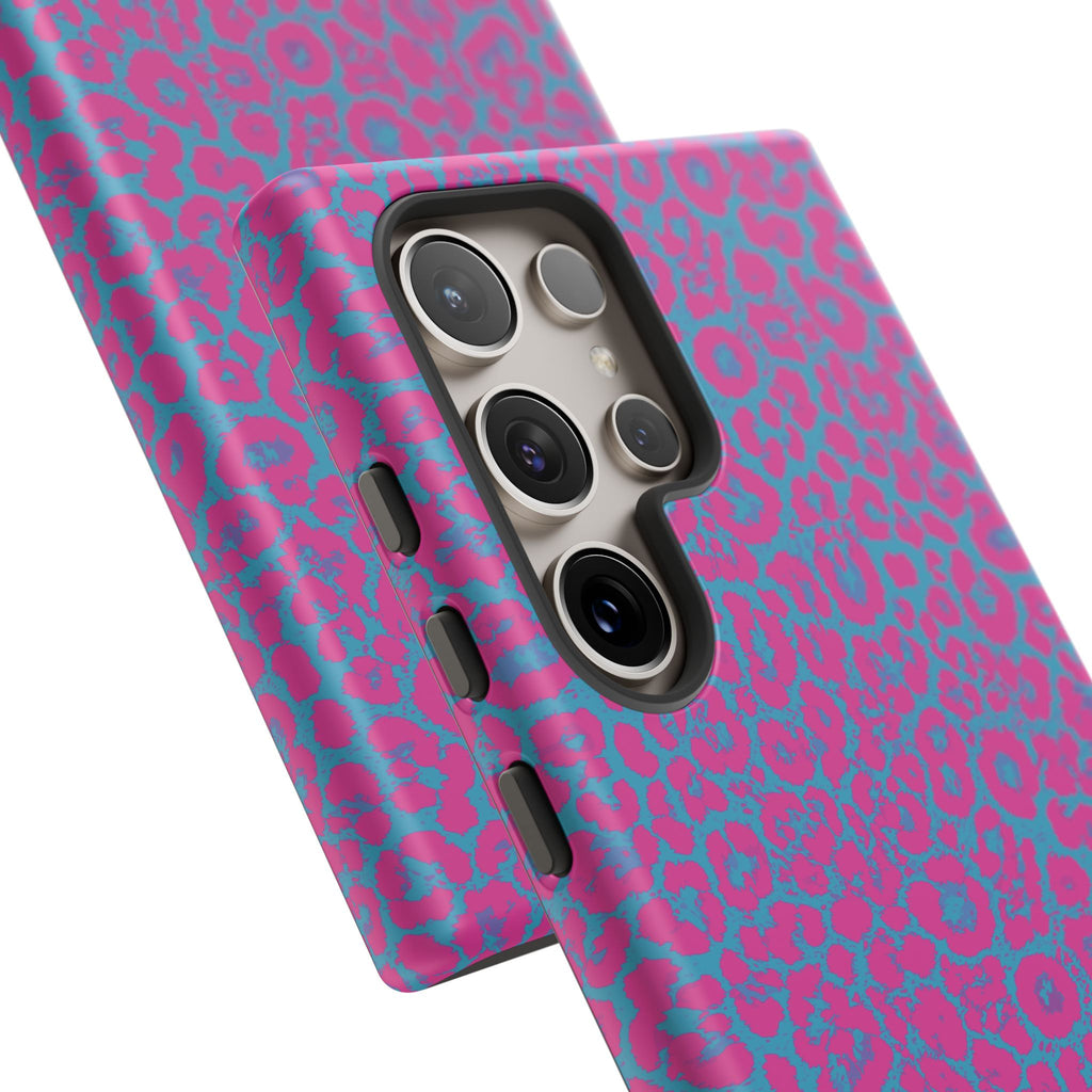 Pink Blue Leopard Tough Phone Case iPhone, Galaxy, or Google Pixel