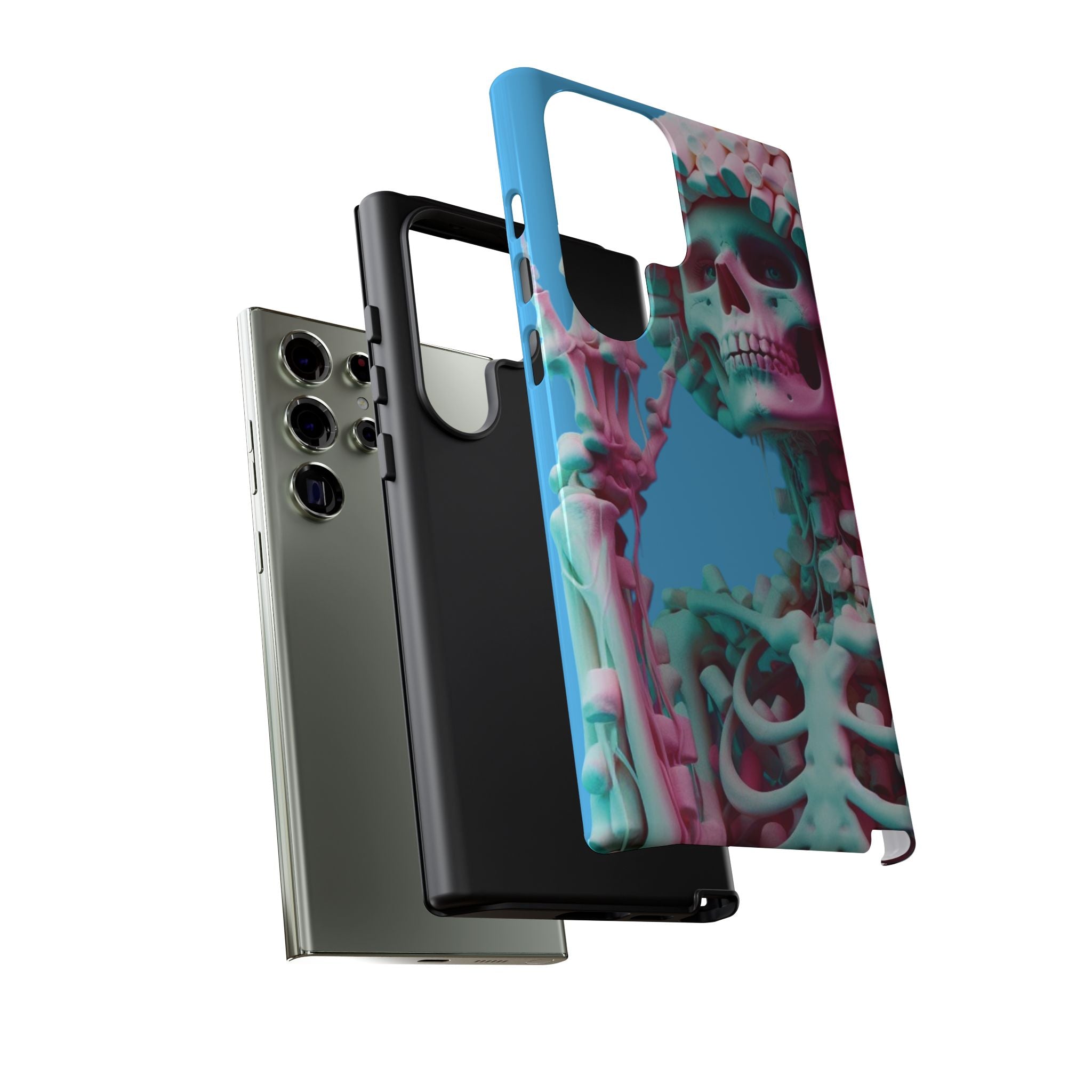 Neon Pink Skeleton Blue Tough Phone Case for iPhone, Galaxy or Google Pixel
