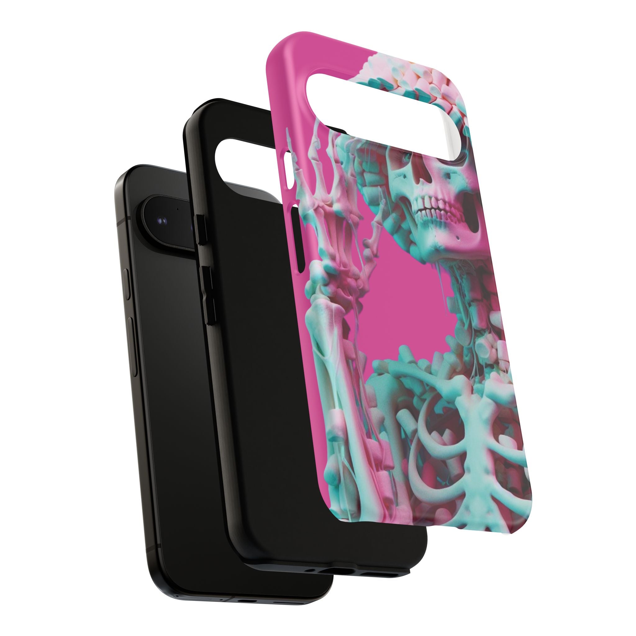Neon Pink Skeleton Tough Phone Case for iPhone, Galaxy and Google Pixel