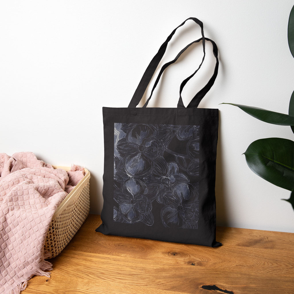 Orchids Print Cotton Canvas Tote Bag