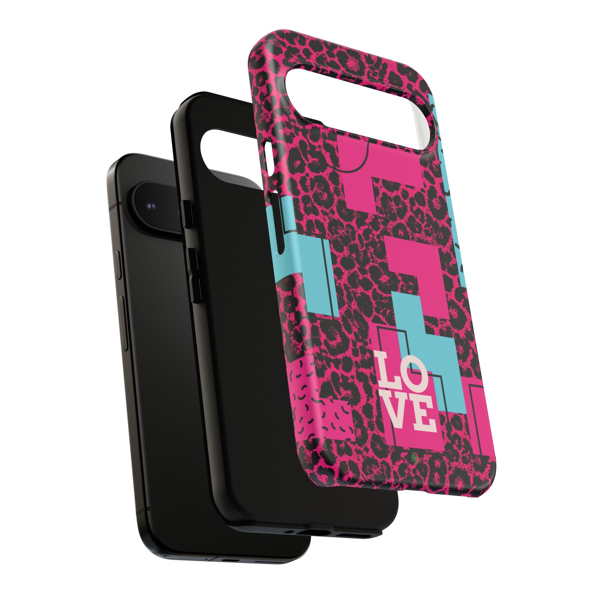 Pink Love Retro Blocks Leopard RG Tough Phone Case for iPhone, Galaxy, or Google Pixel
