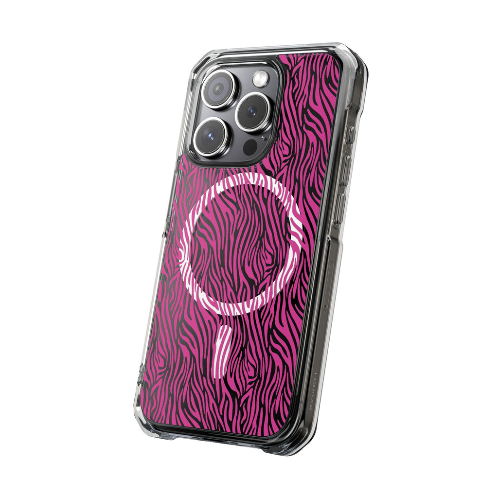 Pink Zebra Magnetic iPhone 14, 15, 16 Series Clear Impact Cases