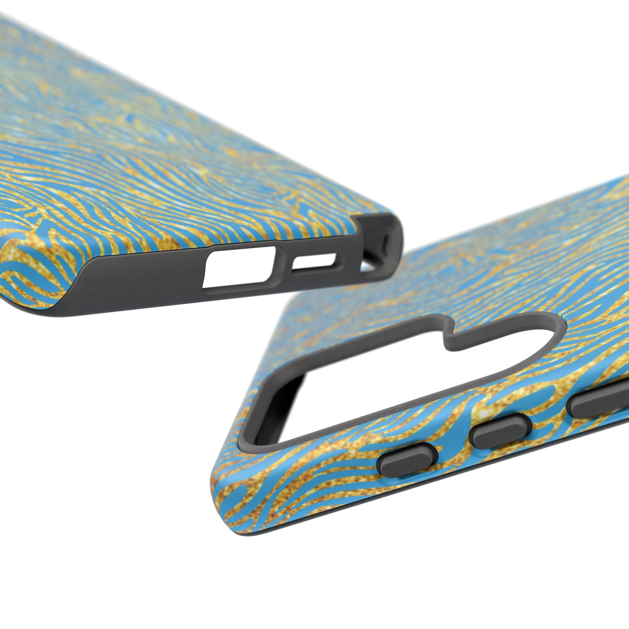 Blue Gold Zebra Tough Case for iPhone, Galaxy, or Google Pixel