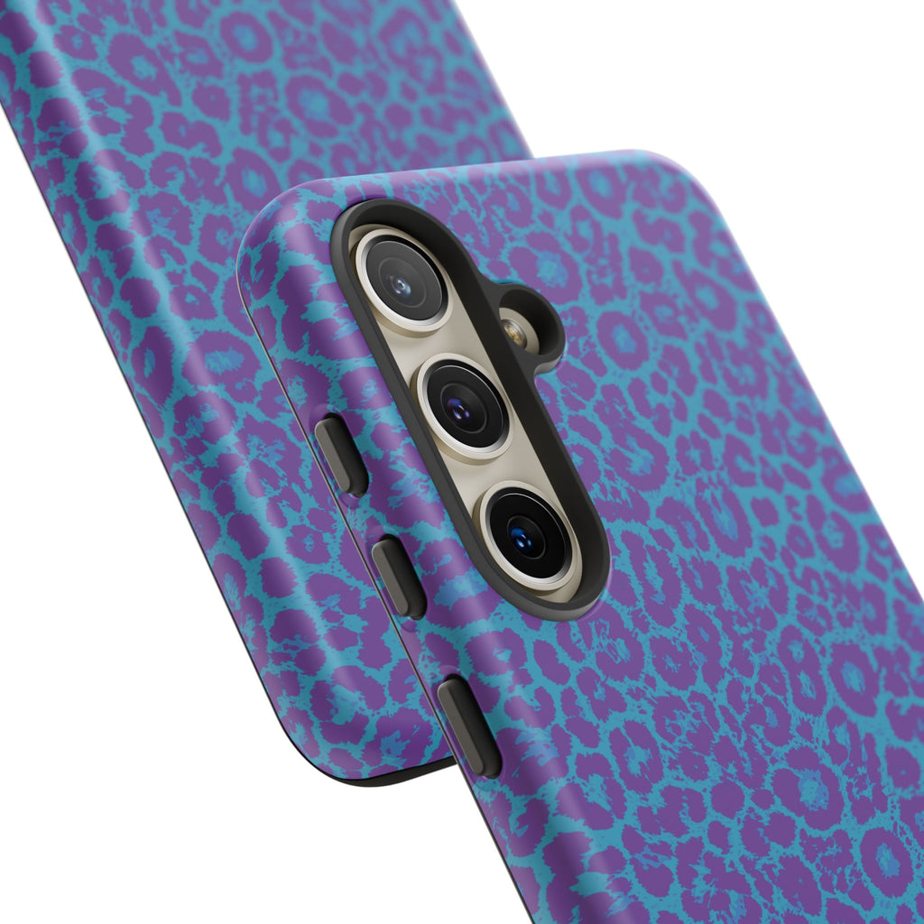 Leopard Printed Purple Blue Tough Phone Case for iPhone, Galaxy, or Google Pixel