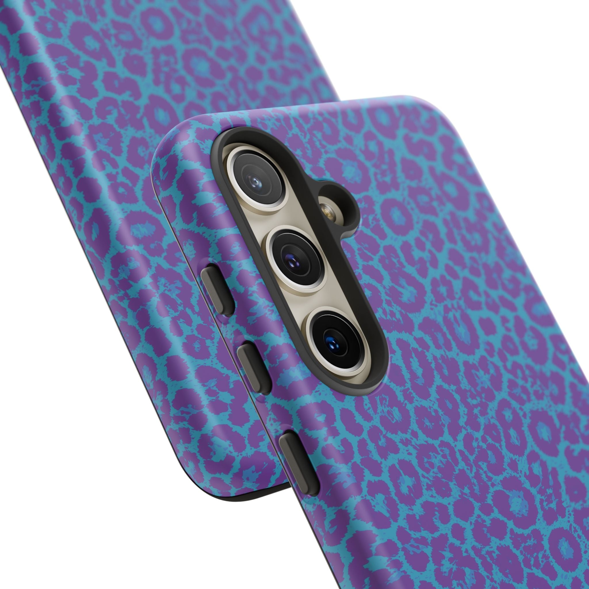 Leopard Printed Purple Blue Tough Phone Case for iPhone, Galaxy, or Google Pixel
