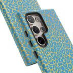 Blue Gold Leopard Tough Phone Case for iPhone, Galaxy, or Google Pixel