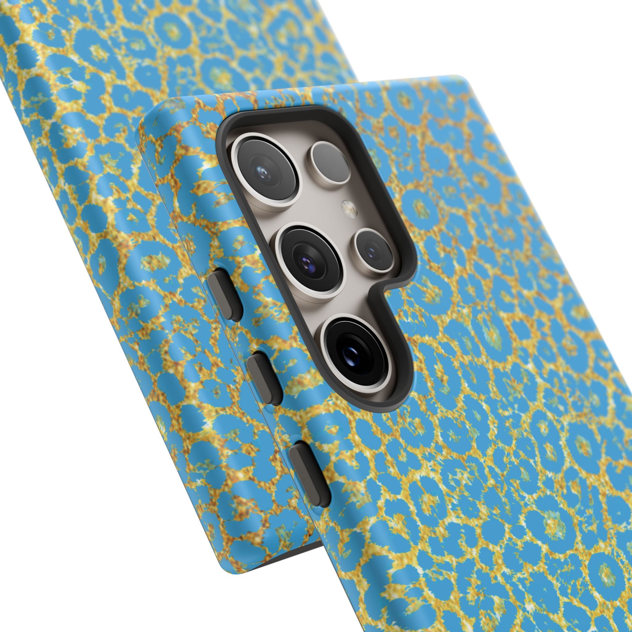 Blue Gold Leopard Tough Phone Case for iPhone, Galaxy, or Google Pixel