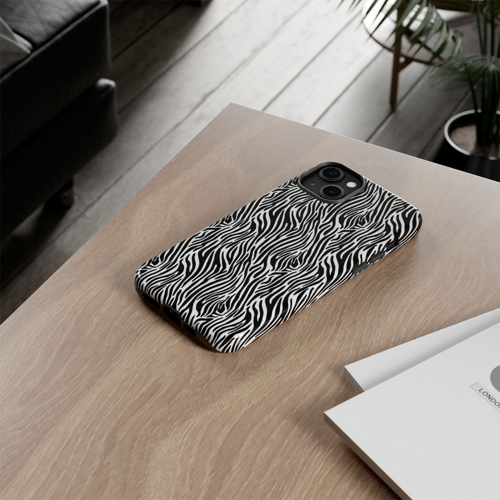 Black and White Zebra Print Tough Case iPhone, Galaxy and Google Pixel