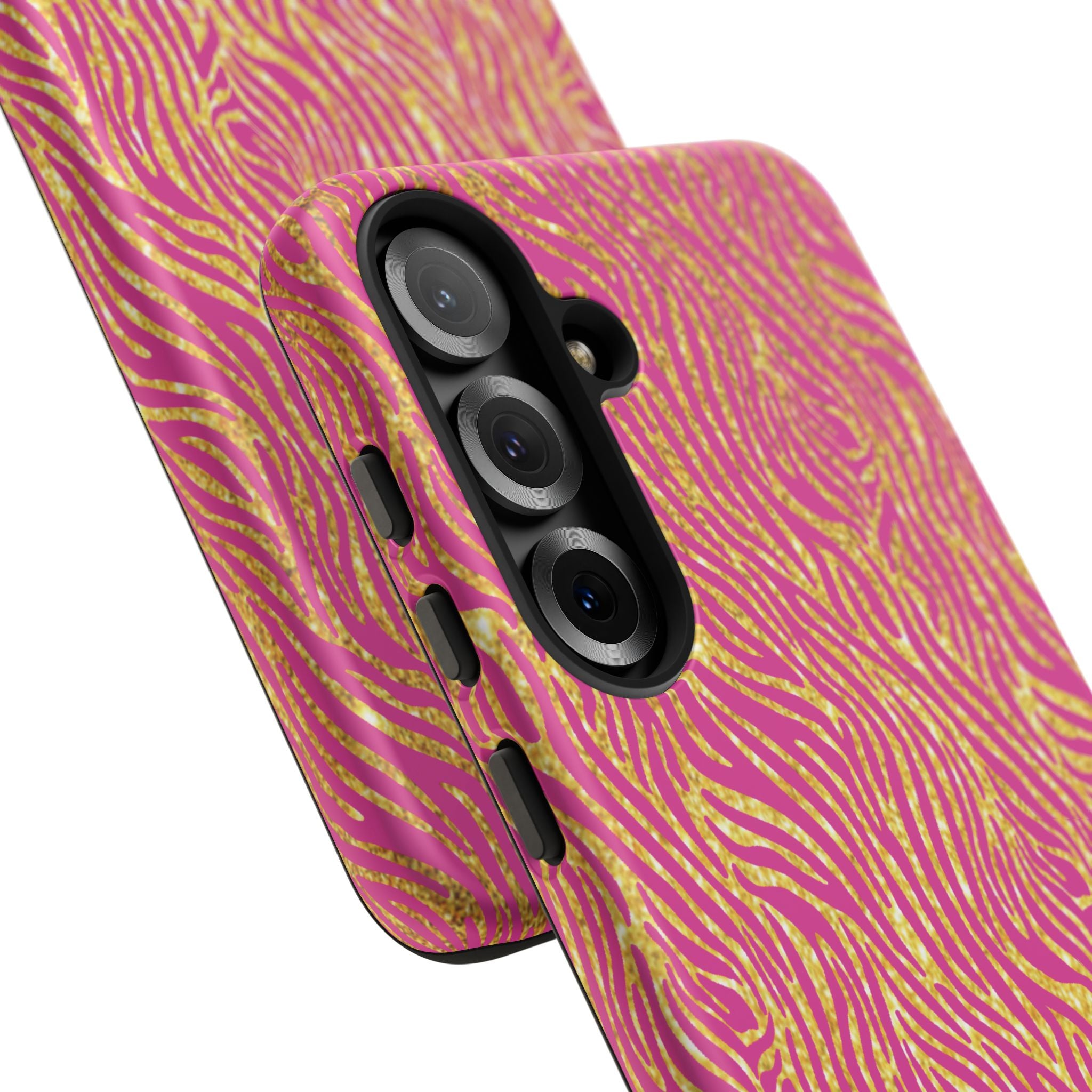 Pink Gold Zebra Print Tough Case for iPhone, Galaxy, or Google Pixel