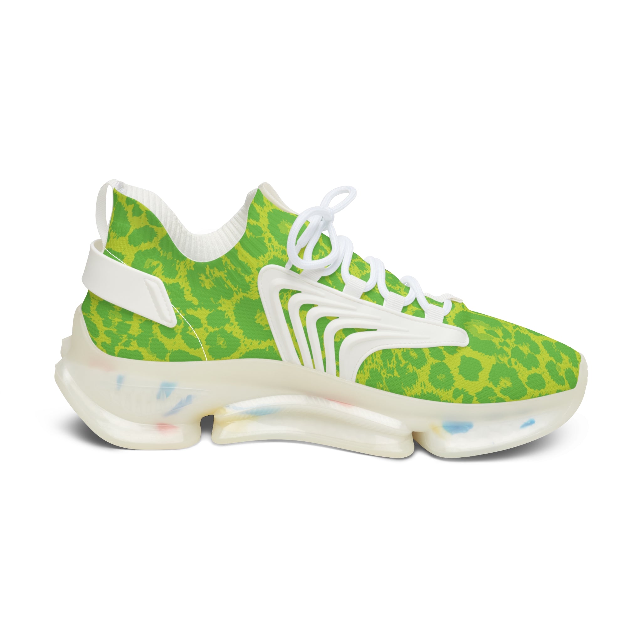 Neon Lime Leopard Women's Mesh Sneakers