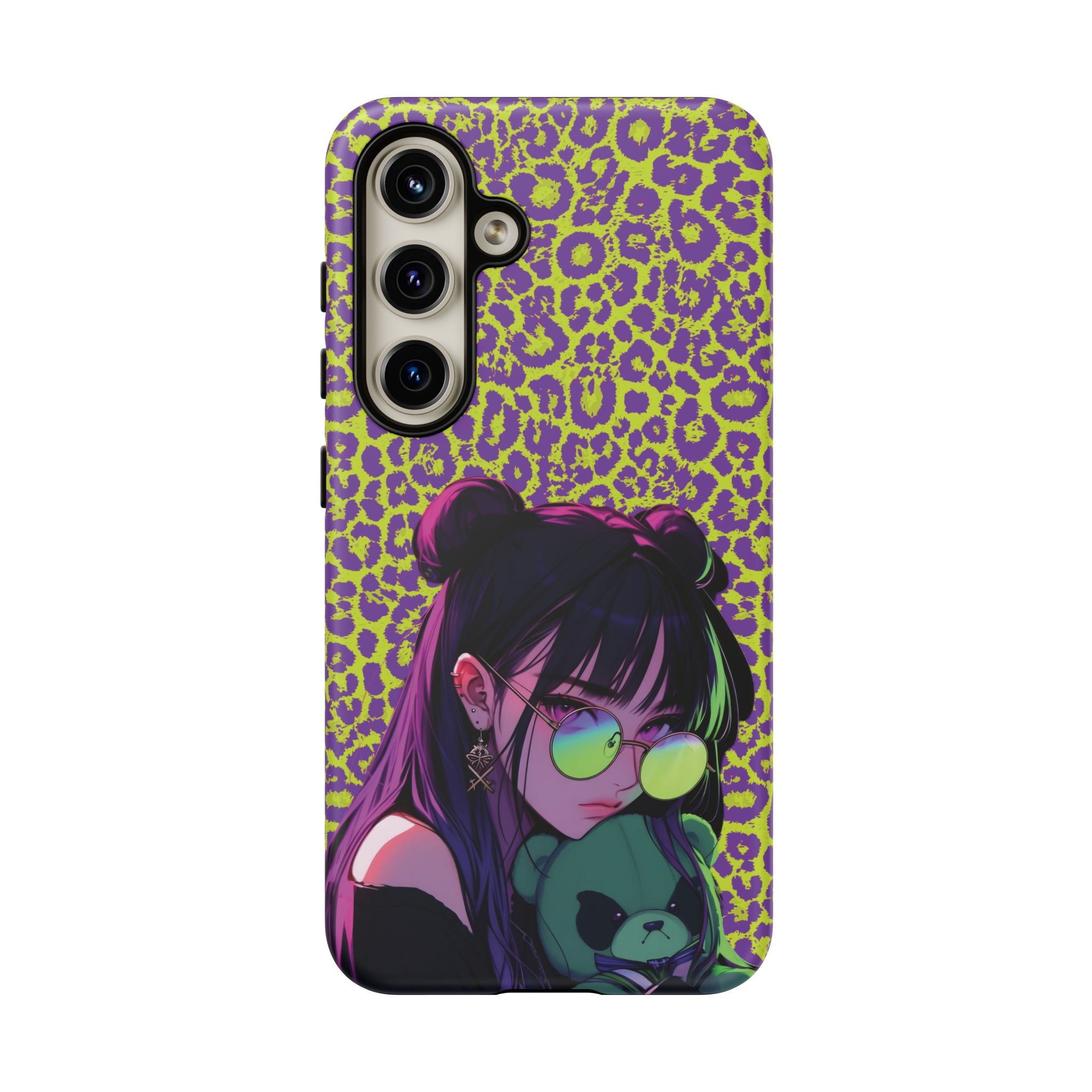 Purple Neon Lime Leopard Kz Tough Case for iPhone, Galaxy, or Google Pixel
