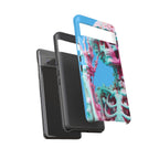 Neon Pink Skeleton Blue Tough Phone Case for iPhone, Galaxy or Google Pixel
