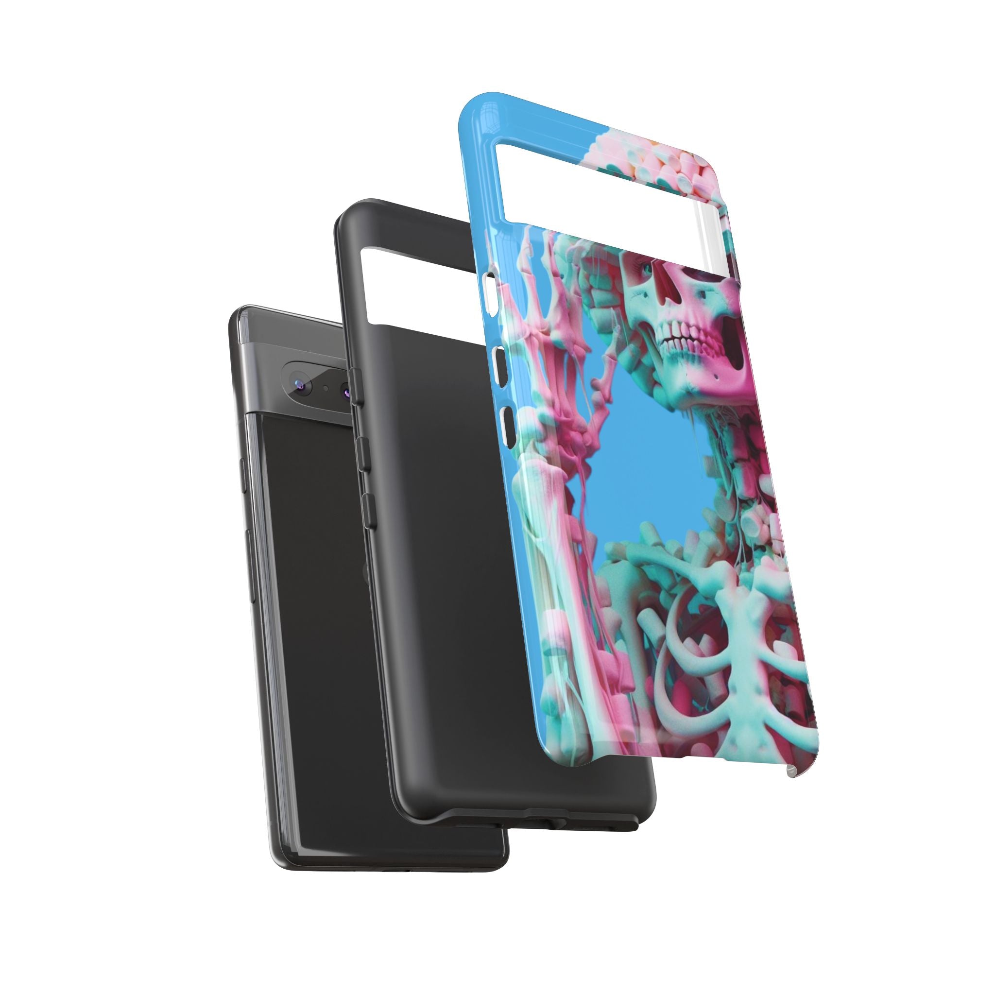 Neon Pink Skeleton Blue Tough Phone Case for iPhone, Galaxy or Google Pixel