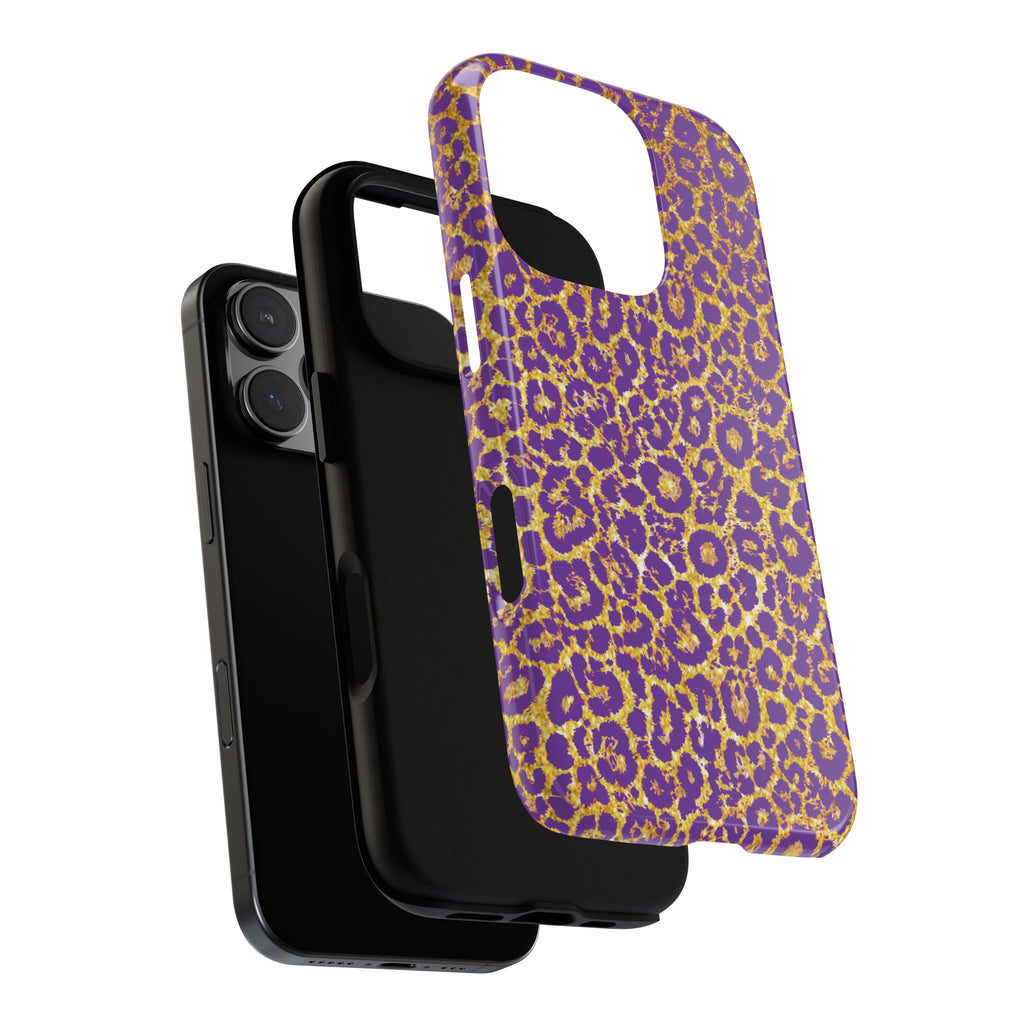Purple Gold Leopard Tough Phone Case for iPhone, Galaxy, or Google Pixel