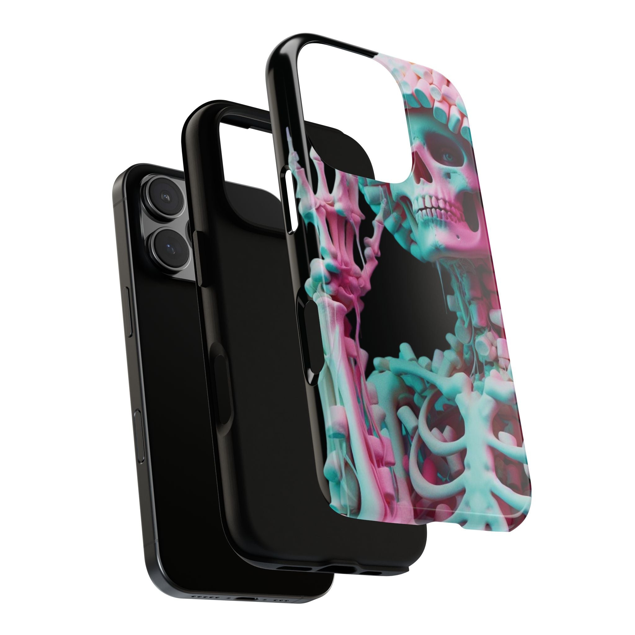 Neon Pink Skeleton (Black) Tough Phone Case for iPhone, Galaxy, or Google Pixel