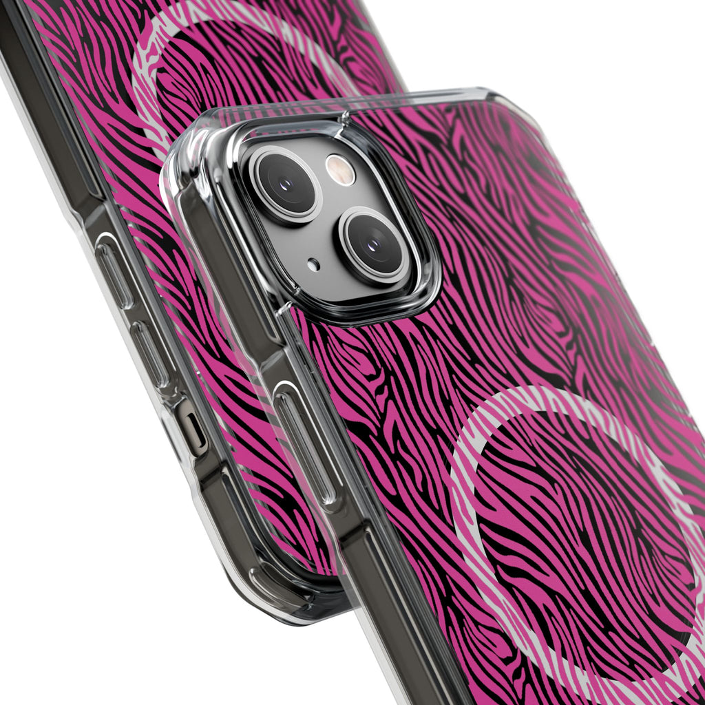 Pink Zebra Magnetic iPhone 14, 15, 16 Series Clear Impact Cases
