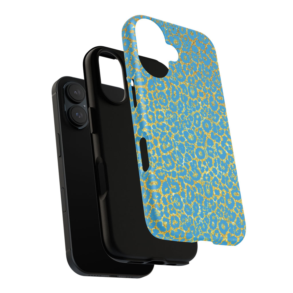 Blue Gold Leopard Tough Phone Case for iPhone, Galaxy, or Google Pixel