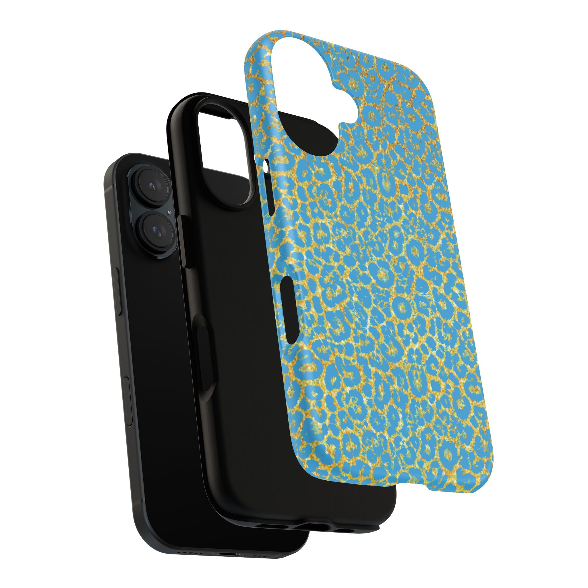 Blue Gold Leopard Tough Phone Case for iPhone, Galaxy, or Google Pixel