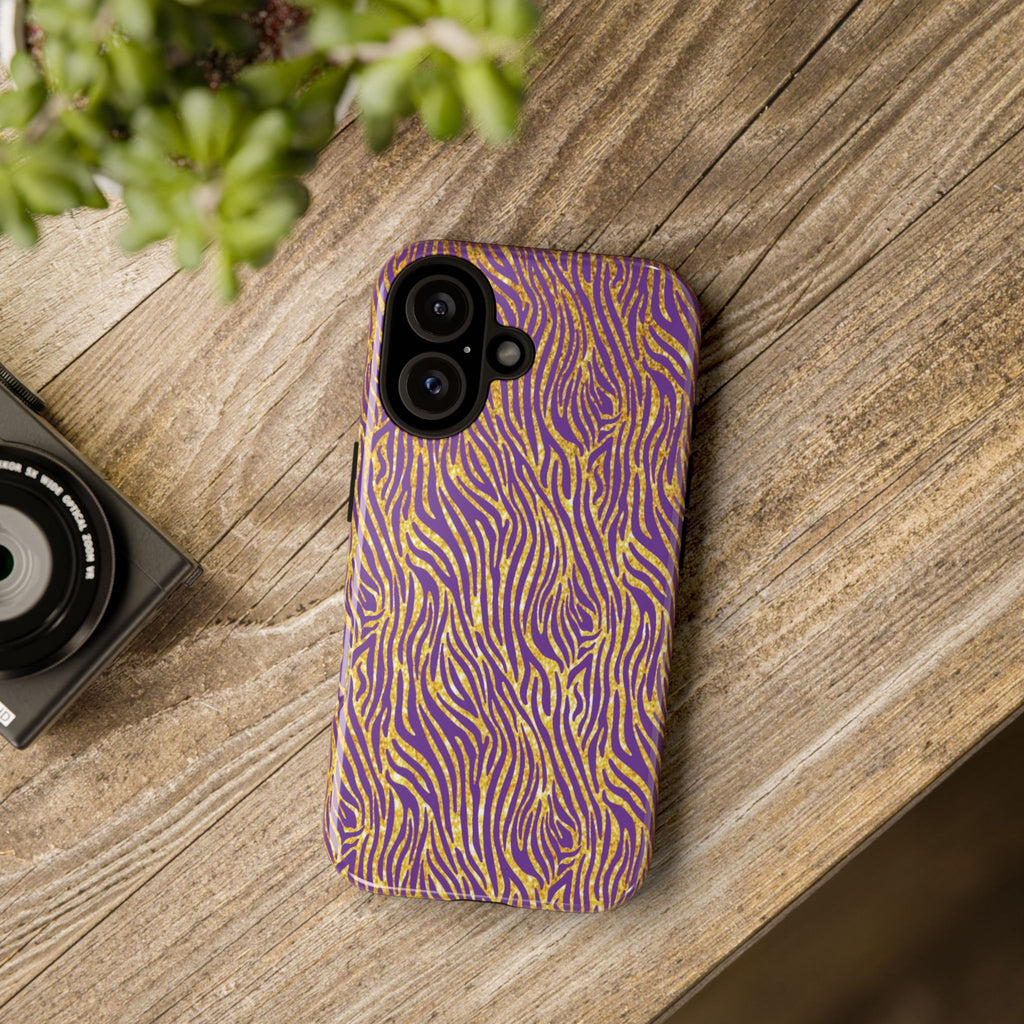 Vibrant Purple Gold Zebra Tough Phone Case iPhone, Galaxy, or Google Pixel